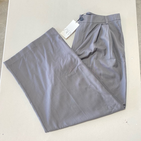 Zara Silver Pinstripe Trousers wide leg - Picture 1 of 14